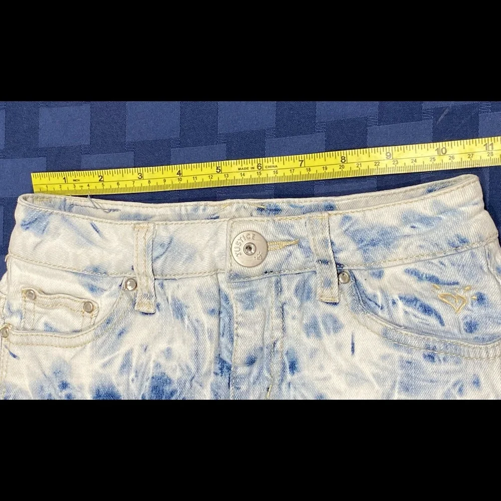 Justice Girls Skort Size 8 Blue Acid Wash Denim Skirt Shorts Stretch